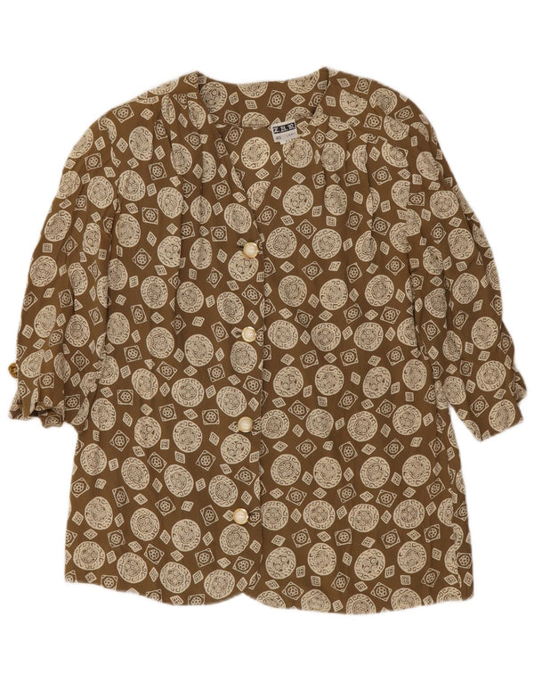 Blusa vintage de manga 3/4 para mujer IT 43 Acetato geométrico caqui medio