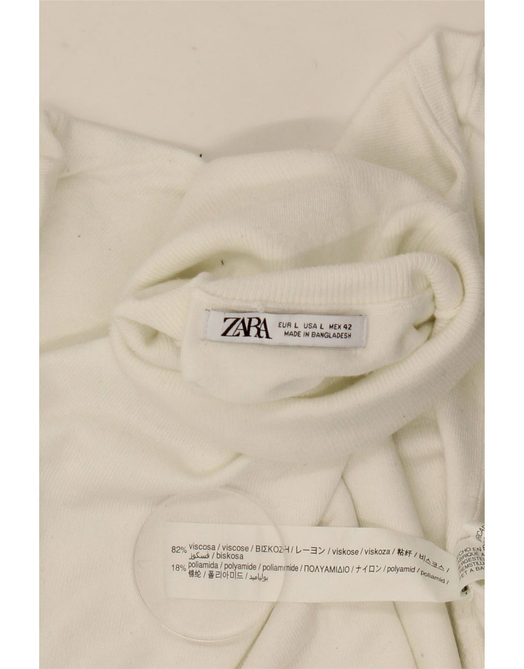 Zara - Jersey con cuello vuelto para mujer, talla 40, talla grande, viscosa blanca