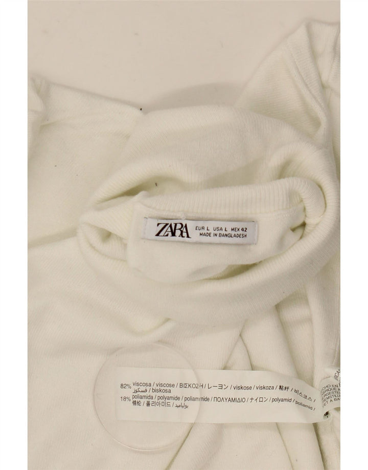 Zara - Jersey con cuello vuelto para mujer, talla 40, talla grande, viscosa blanca