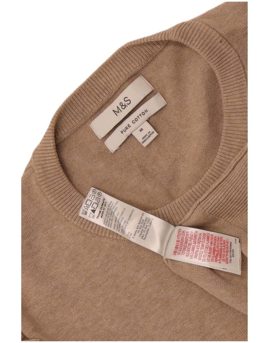 Marks & Spencer Jersey de Cuello Redondo para Hombre de algodón Beige Medio