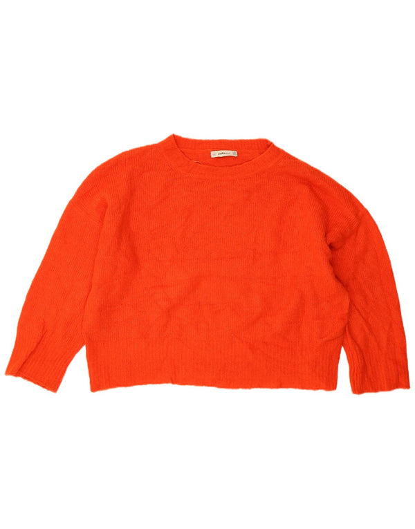 Zara Mujer Crop Jersey De Cuello Barco De Gran Tamaño UK 44 Medio Naranja