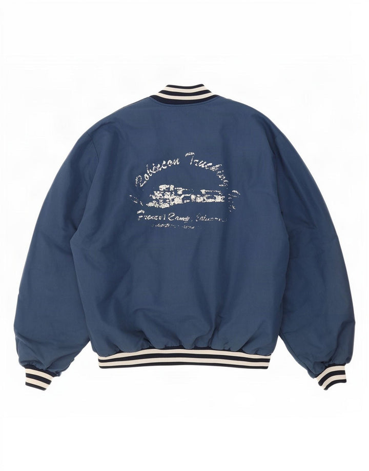 Vintage hombres gráfico Varsity chaqueta Reino Unido 44 2XL azul