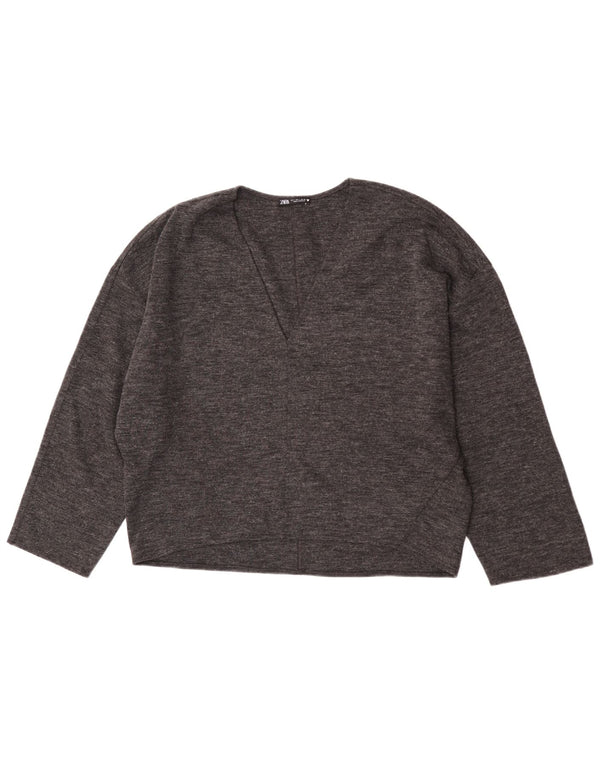 Zara Suéter tipo jersey con cuello en V y manga 3/4 para mujer UK 46 Grande Gris moteado