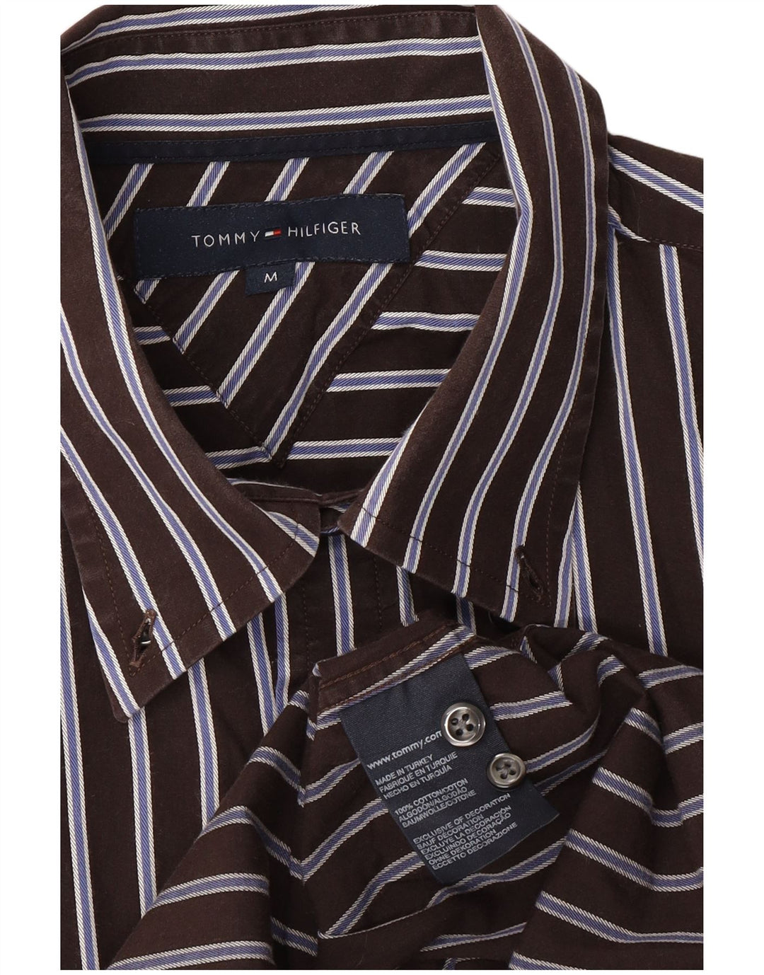 TOMMY HILFIGER Camisa de hombre de algodón a rayas marrón medio