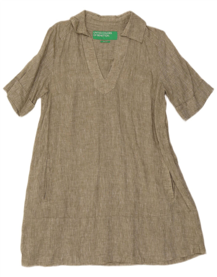 Benetton Vestido Acampanado para Mujer ES 44 Mediano Lino Caqui