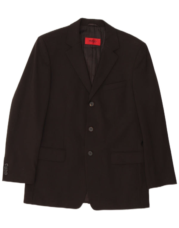 Hugo Boss Chaqueta tipo blazer de 3 botones para hombre IT 46 Small Lana virgen negra