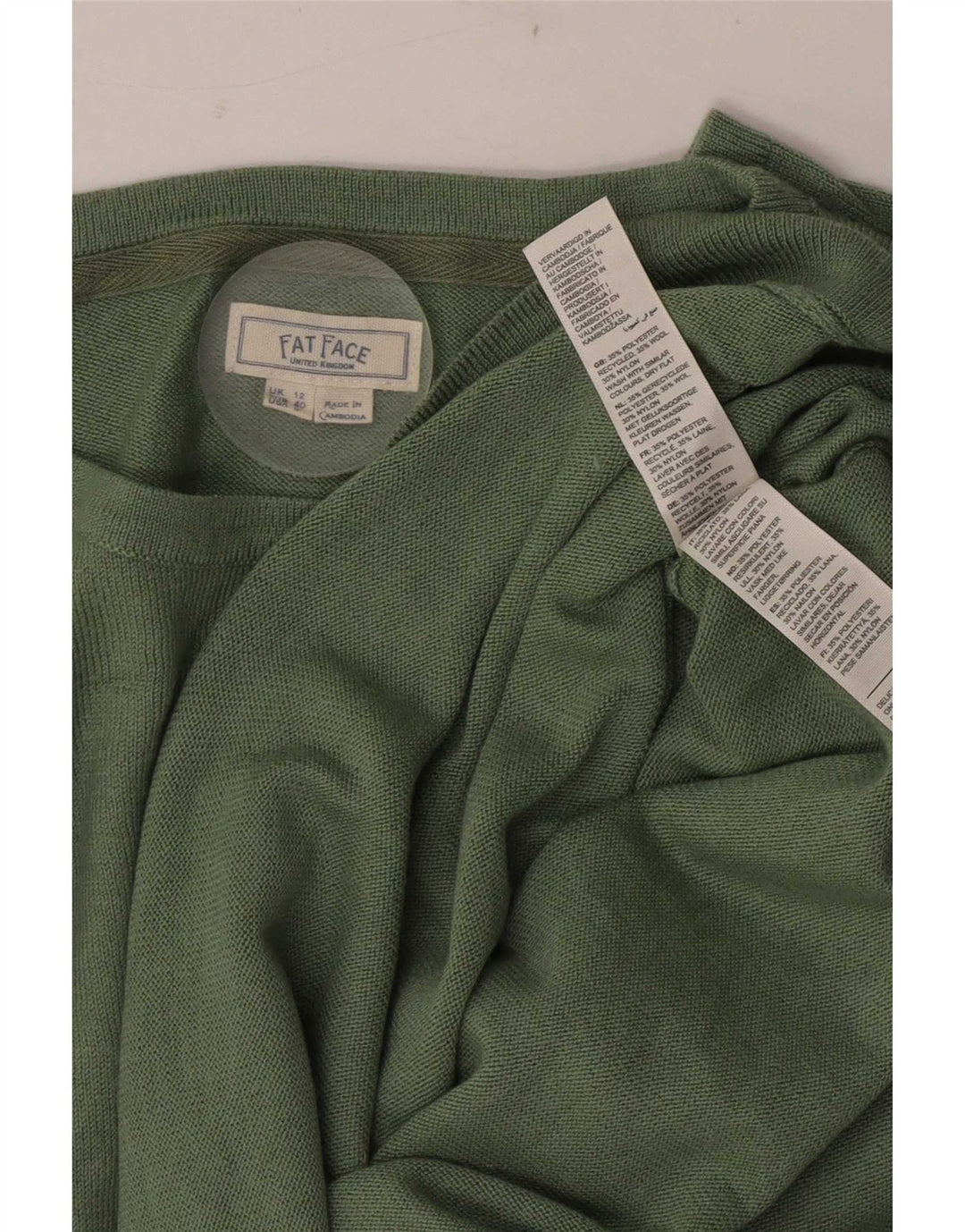 Suéter tipo jersey para mujer con cuello barco de Fat Face UK 40 Poliéster verde medio