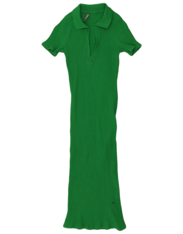 Zara Vestido Polo Mujer UK 44 Algodón Verde Medio