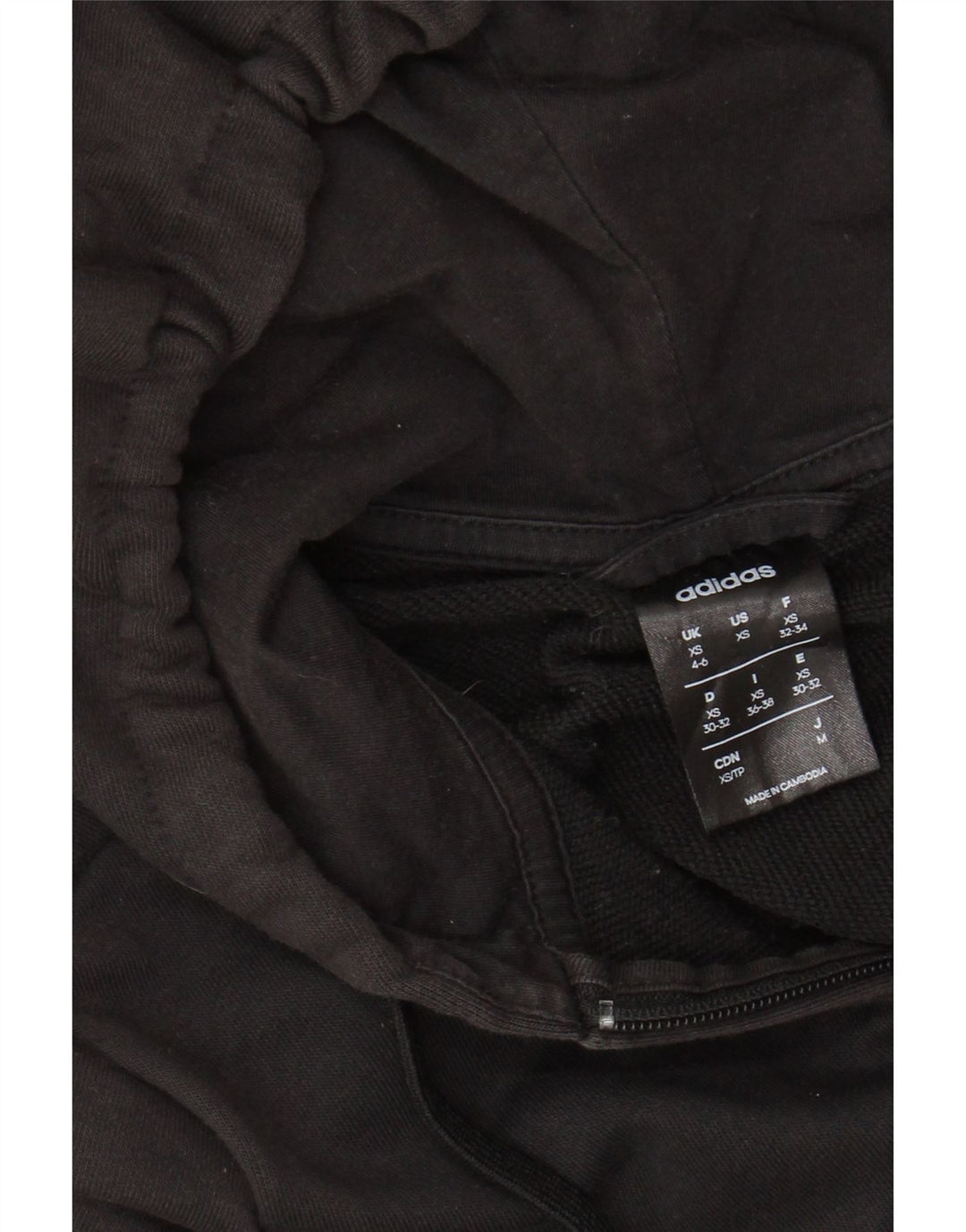 ADIDAS Sudadera con capucha y cremallera gráfica para mujer UK 4/6 XS Negro