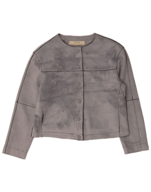 ZARA Chaqueta Bomber Corta Extragrande para Mujer UK 10 Small Gris Poliéster
