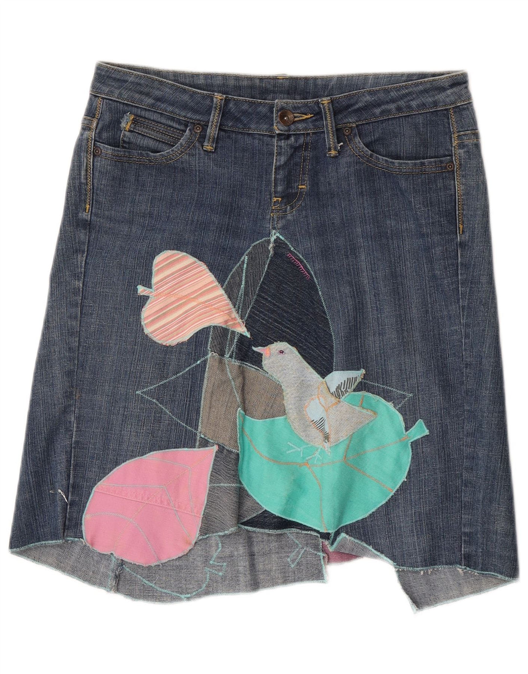 Mango Mujer Falda Vaquera Con Gráfico Asimétrico EU 40 Medium W30 Algodón Azul