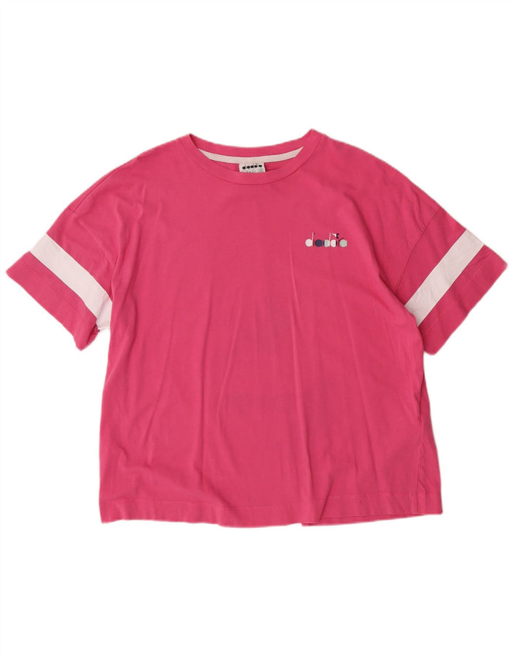 DIADORA Camiseta de Mujer Top ES 44 Algodón de Rayas Rosa Mediano