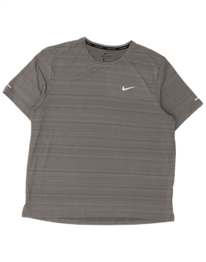 Camiseta Nike Dri Fit para hombre Top grande gris con rayas de poliéster