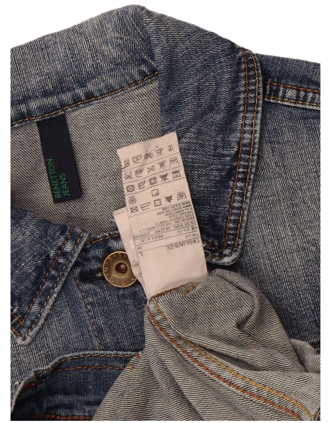 Benetton Chaqueta Vaquera Mujer UK 44 Grande Algodón Azul