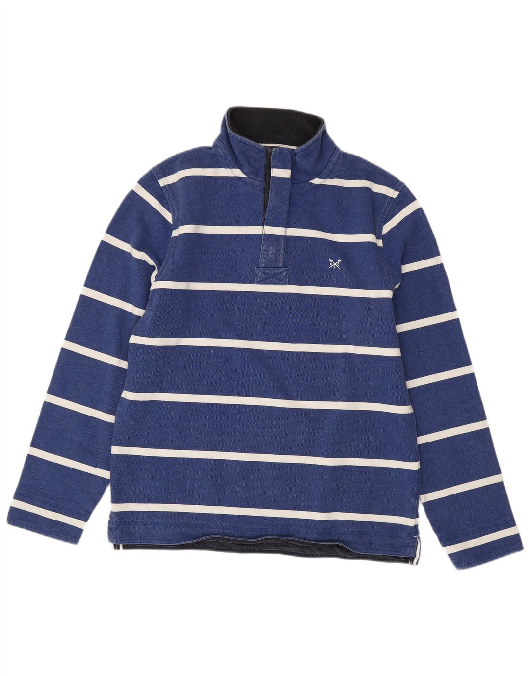 CREW CLOTHING Sudadera con cuello y botones para hombre, jersey, rayas azules medianas
