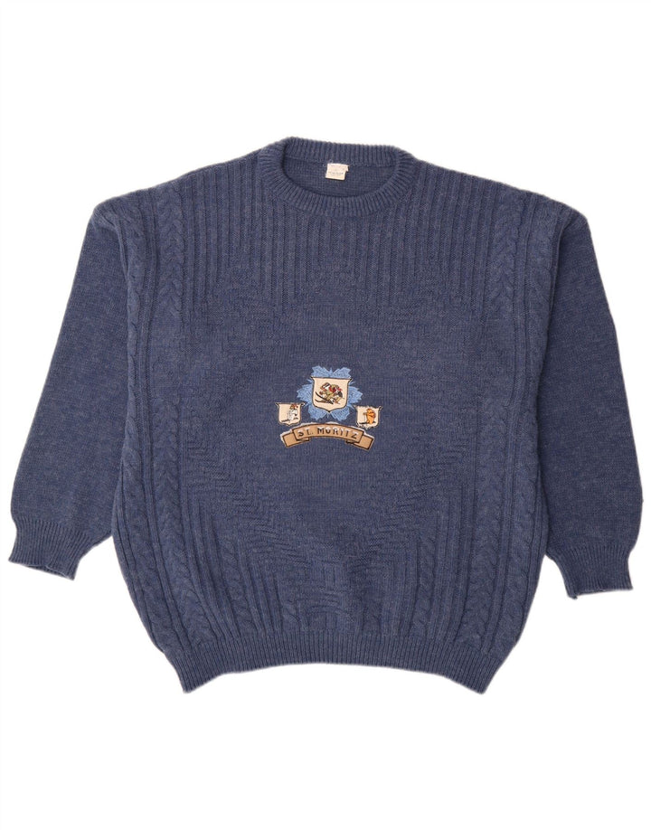 St Moritz Jersey con cuello redondo y gráfico para hombre de lana azul grande