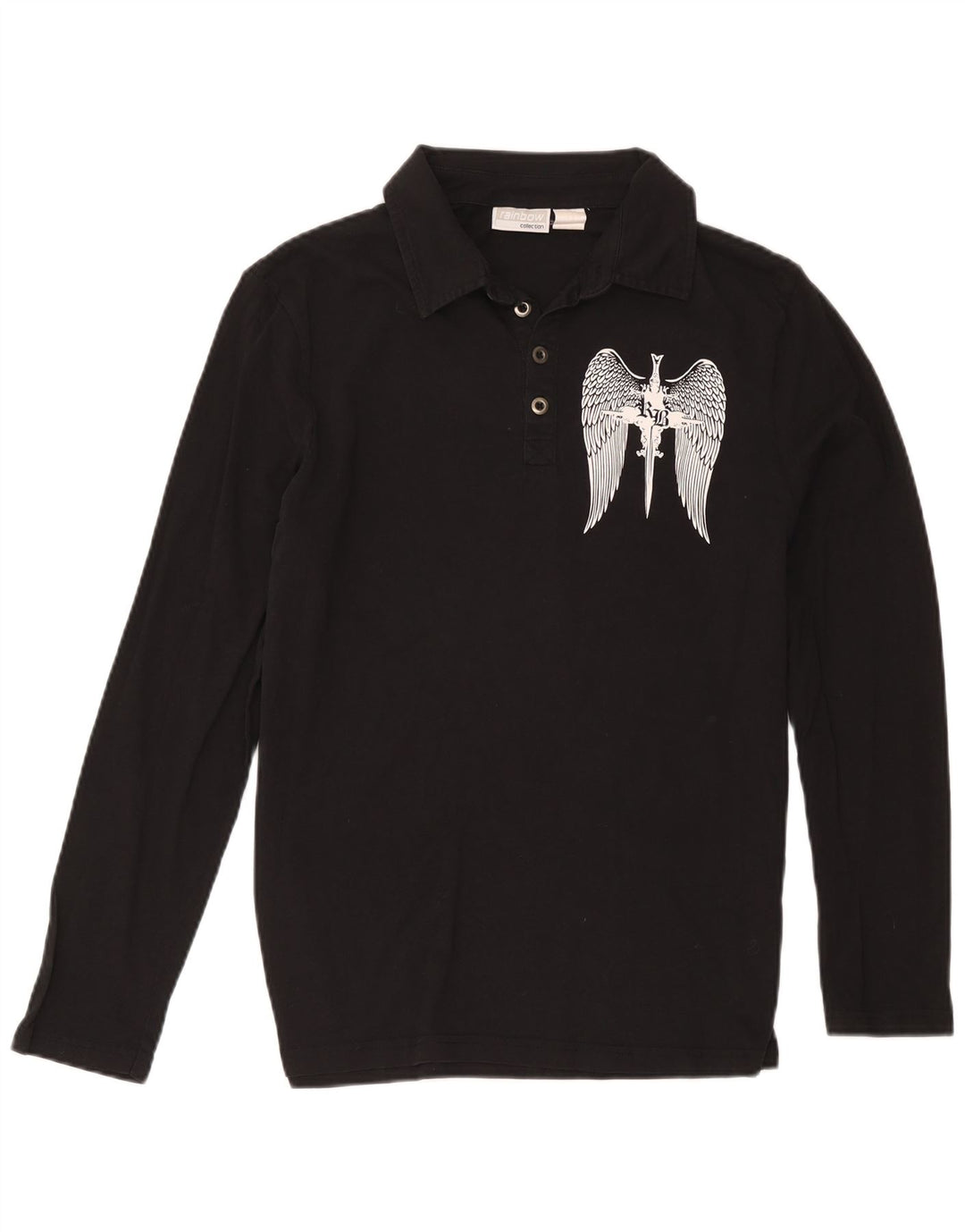 Polo de manga larga con gráfico Rainbow para hombre de algodón negro mediano