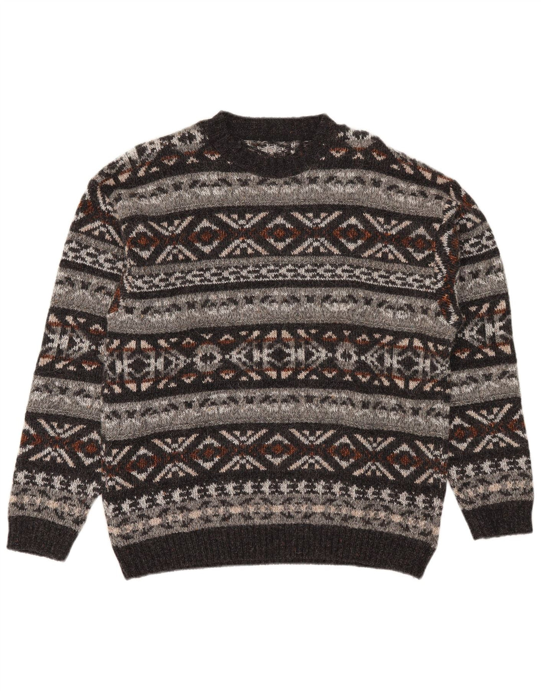 Vintage hombres cuello redondo jersey suéter medio multicolor Fair Isle