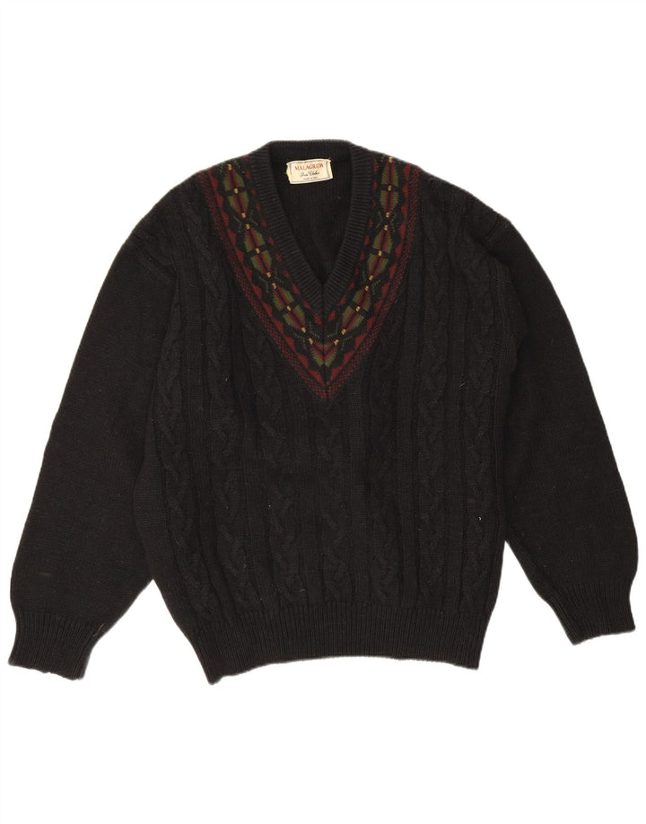 Malagrida Jersey con Cuello en V para Hombre Large Black Geométrico