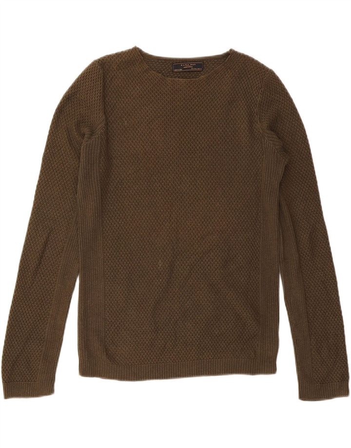 ZARA Mens Boat Neck Jumper Sweater Small Green Vintage Zara and Second-Hand Zara from Messina Hembry 