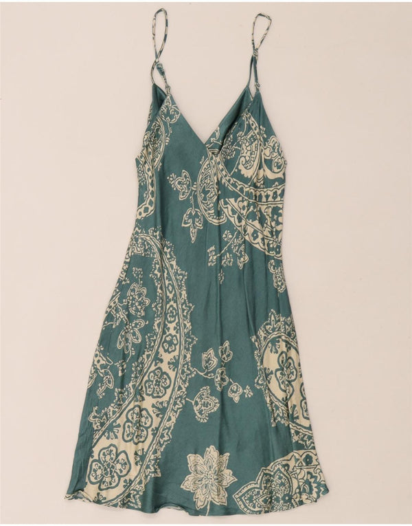 Zara Vestido lencero para mujer UK 6 XS Verde Paisley Viscosa