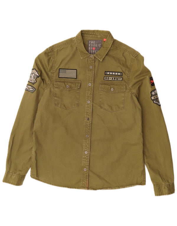 Superdry Camisa Gráfica Para Mujer UK 44 Algodón Caqui Mediano