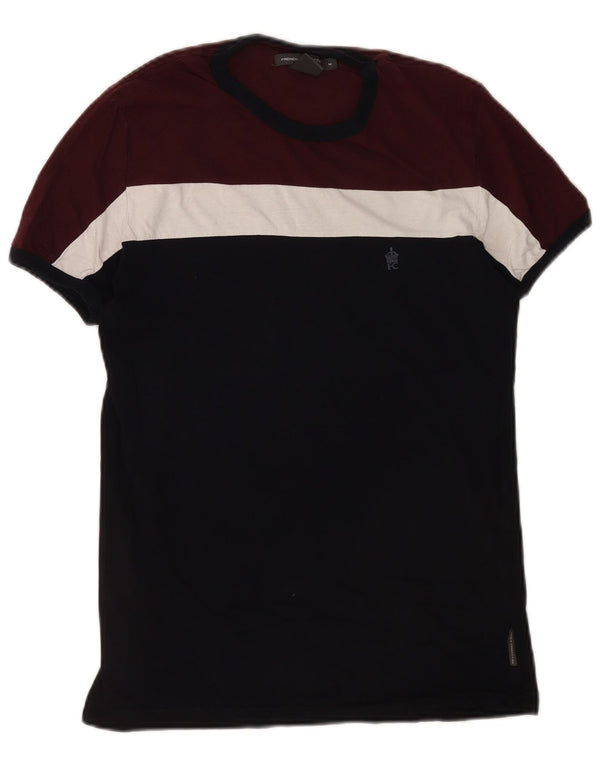 French Connection Camiseta de hombre de algodón color block en color burdeos medio