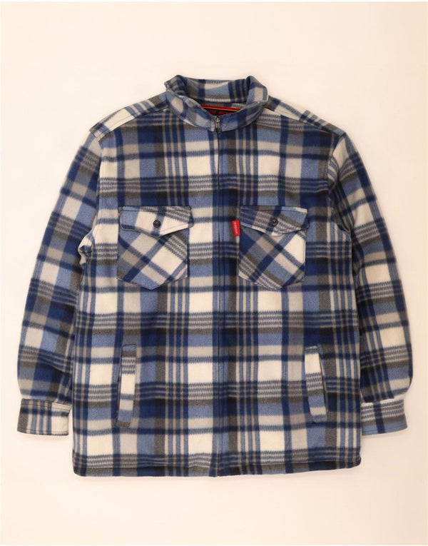 Vintage hombres polar leñador camisa XL azul cuadros poliéster