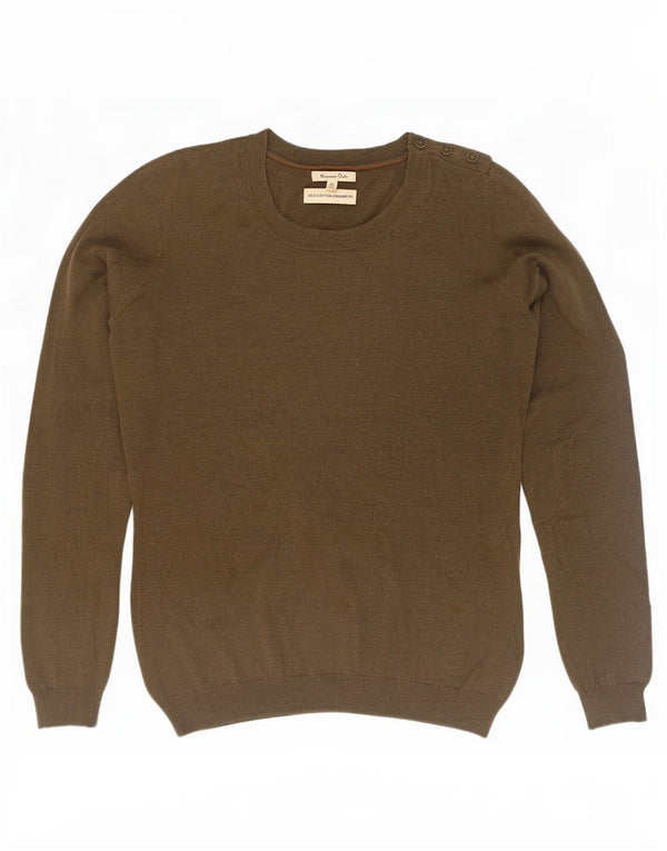 Massimo Dutti Jersey de Cuello Redondo para Mujer UK 42 Algodón Caqui Mediano