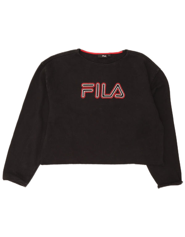 Fila Mujer Crop Graphic Sudadera Jumper UK 46 Grande Negro