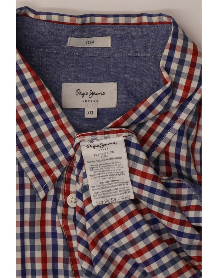 PEPE JEANS Camisa ajustada para hombre 2XL Algodón a cuadros multicolor