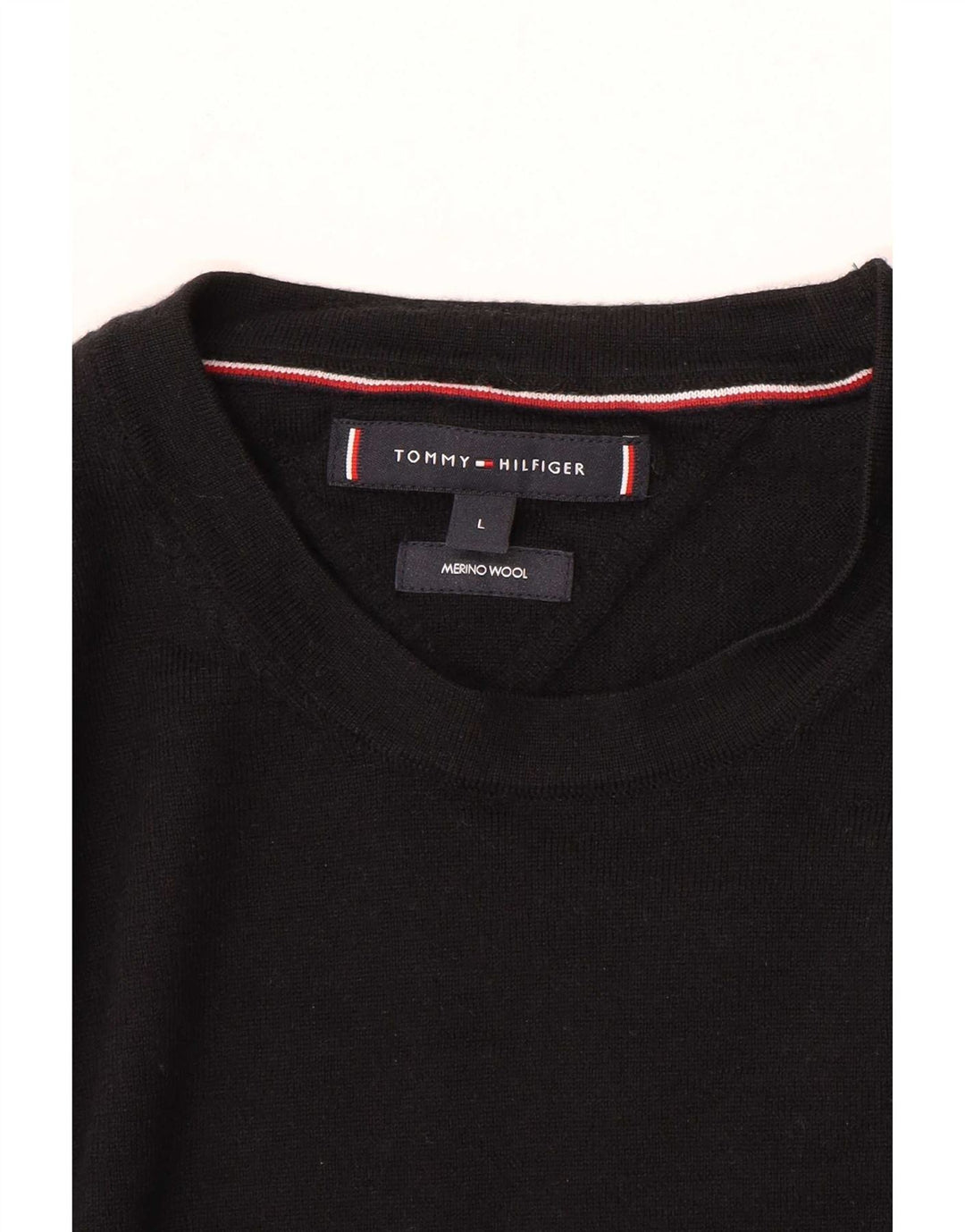 Tommy Hilfiger Jersey de cuello redondo para hombre, talla grande, de lana negra