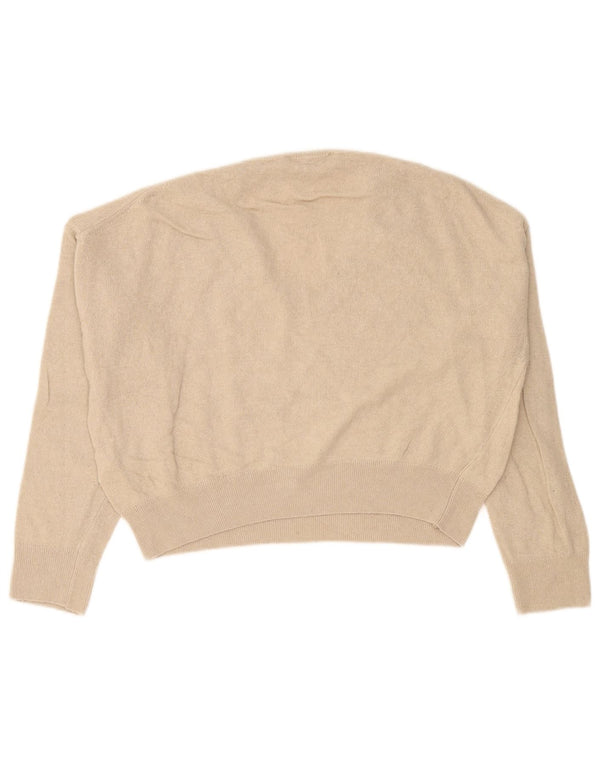Zara Mujer Crop Oversize Jersey Jersey con Cuello en V UK 10 Small Beige Viscosa