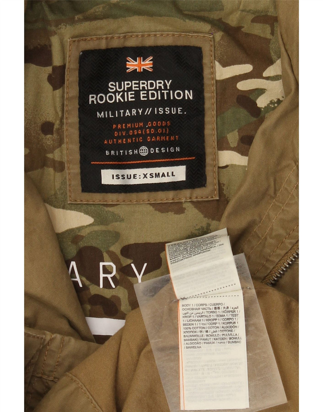 Superdry Chaqueta militar para hombre ES 34 XS Algodón marrón