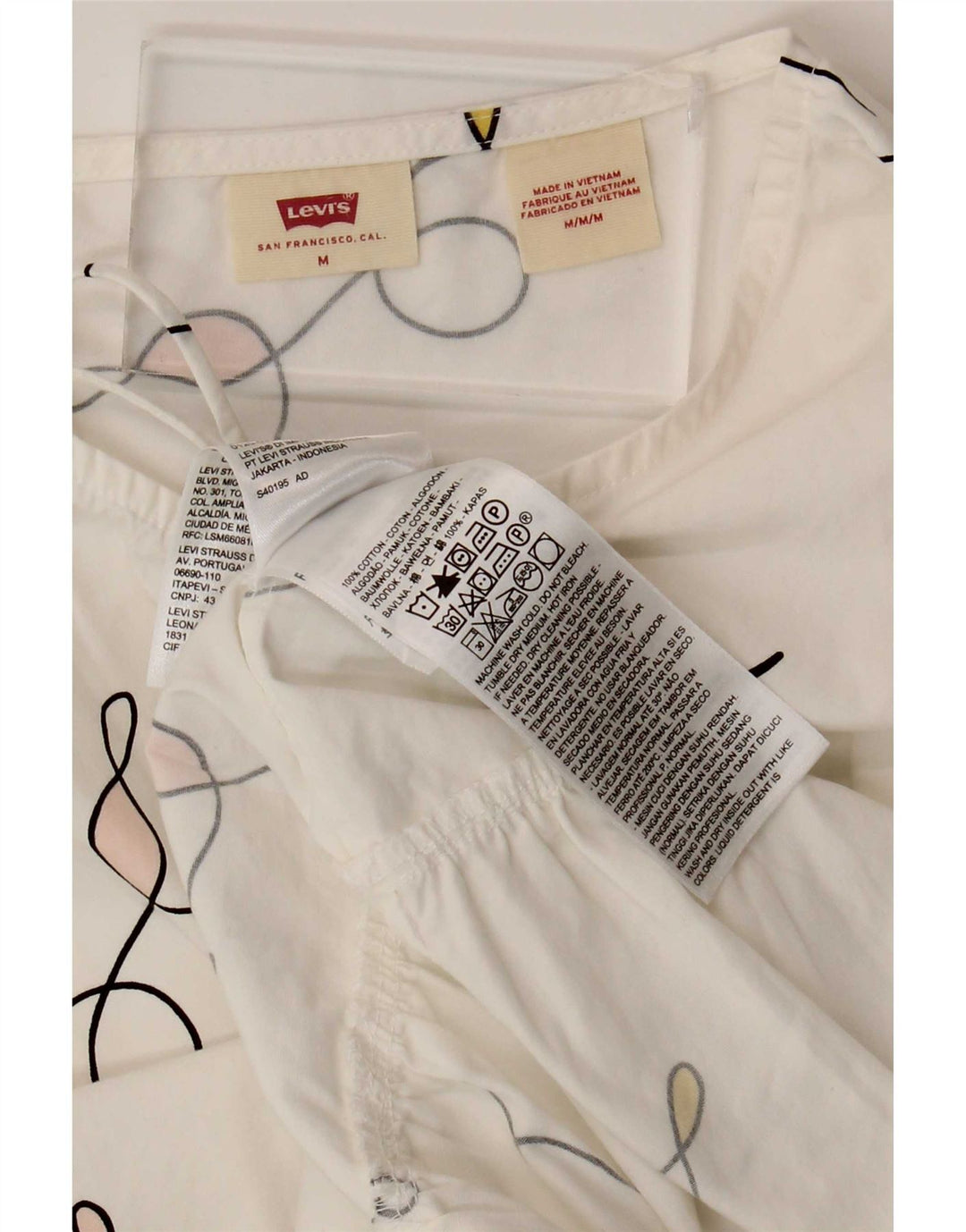 Levi's Vestido de tienda extragrande con estampado abstracto para mujer, talla 40, talla mediana, color blanco