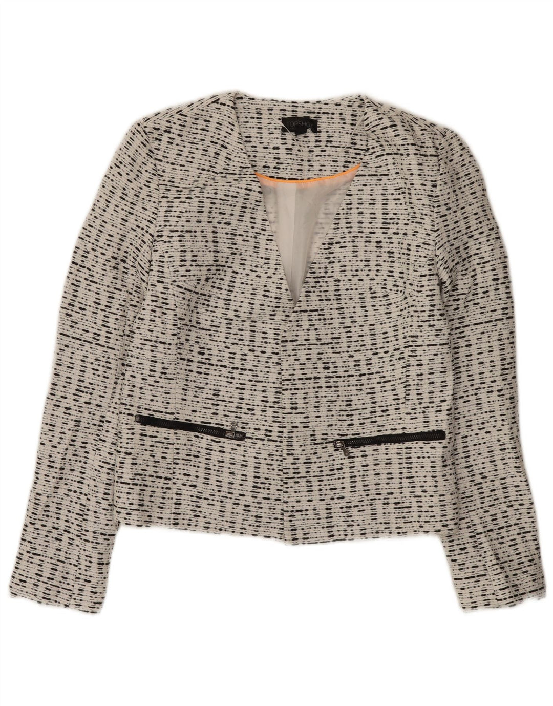 Topshop Chaqueta tipo blazer abierta para mujer UK 10 Small Viscosa moteada blanca