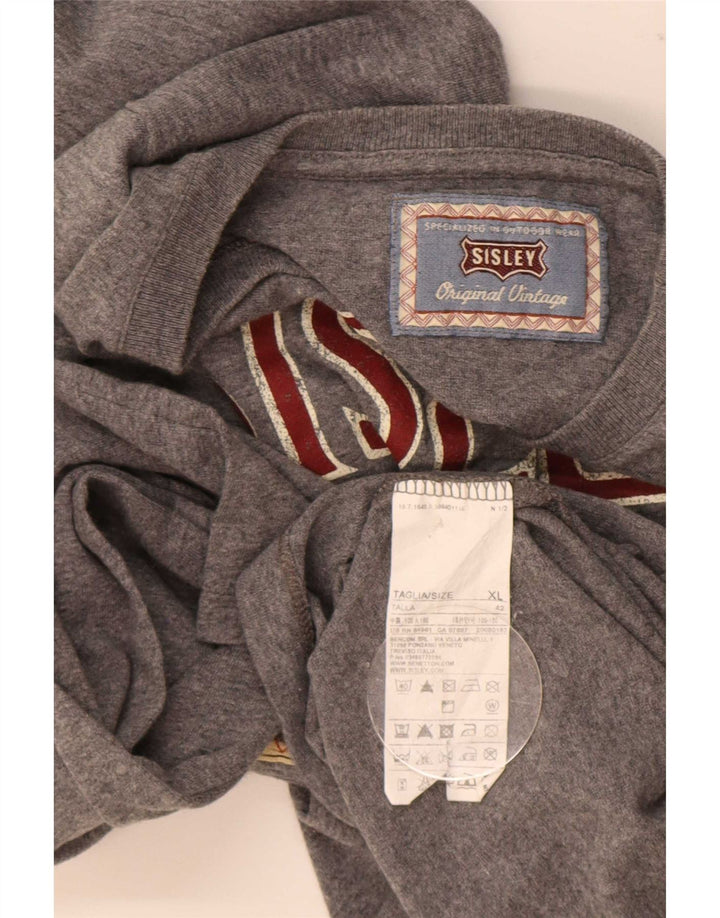 Sisley Mens Graphic Top Manga Larga XL Algodón Gris