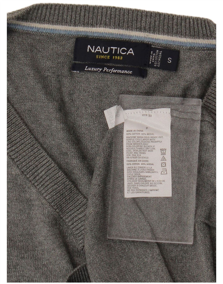 NAUTICA Jersey con Cuello en V para Hombre Small Gris Algodón