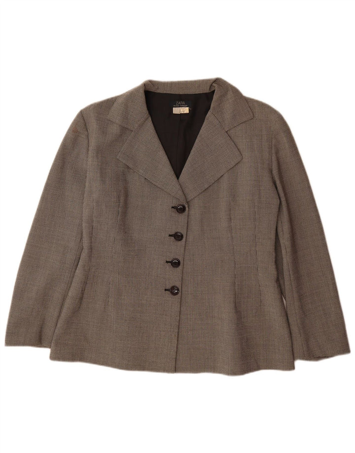 Zara Chaqueta Blazer De 4 Botones Para Mujer EU 42 Poliéster De Pata De Gallo Gris Grande