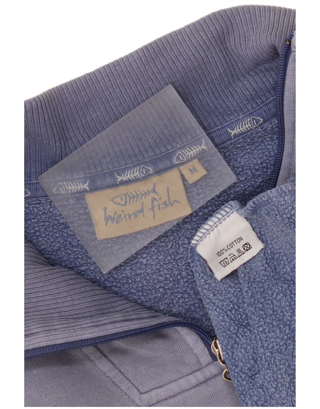 Weird Fish - Sudadera con cuello y cremallera para hombre, color azul medio, algodón