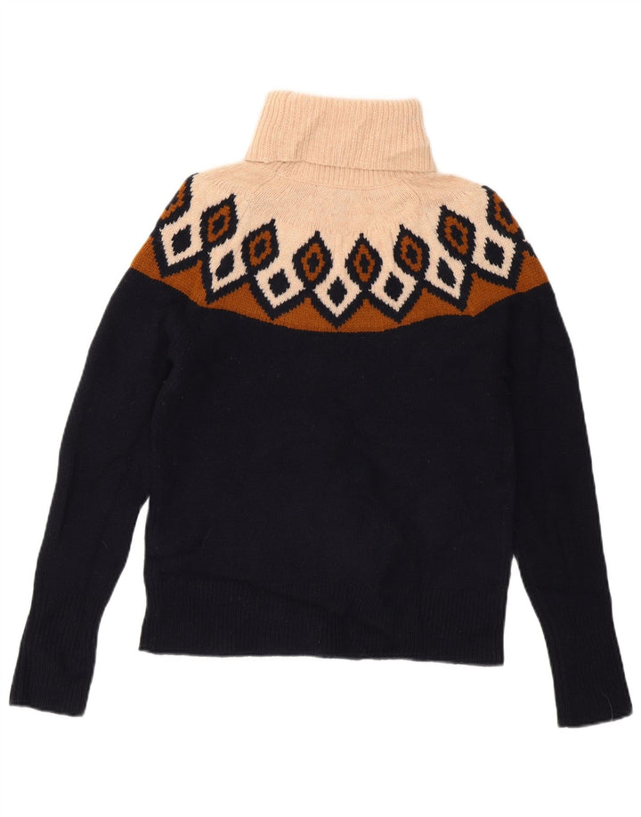 J. CREW Suéter corto con cuello vuelto para mujer UK 6 XS Azul marino Fair Isle