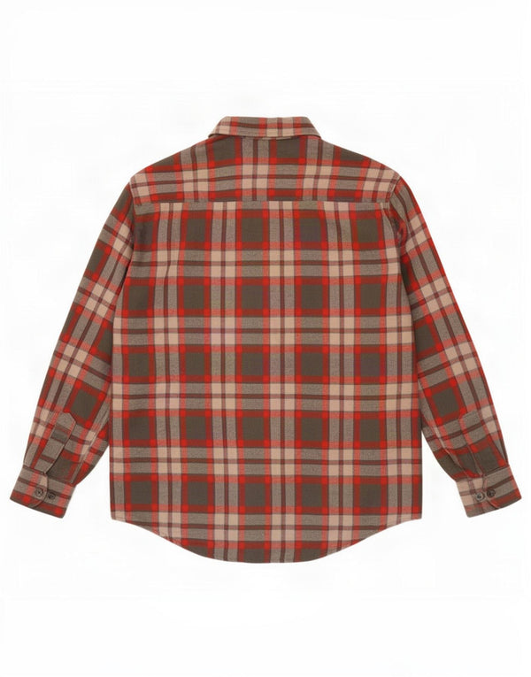Vintage hombres leñador franela camisa grande rojo cheque acrílico