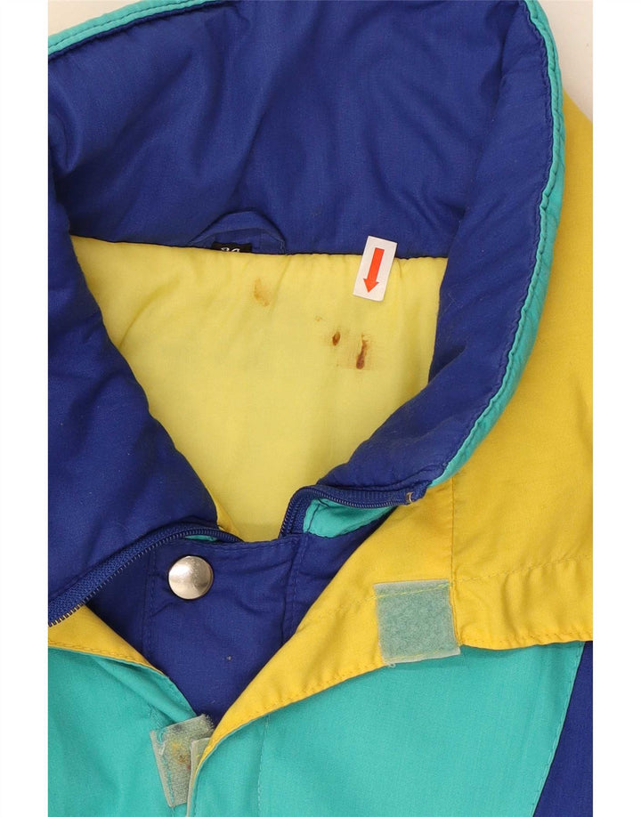 Chaqueta de esquí con capucha vintage para hombre Reino Unido 38 Bloque de color multicolor medio