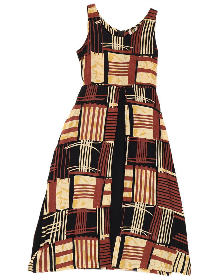 No Problem Vestido acampanado sin mangas para mujer UK 40 XL Viscosa patchwork marrón