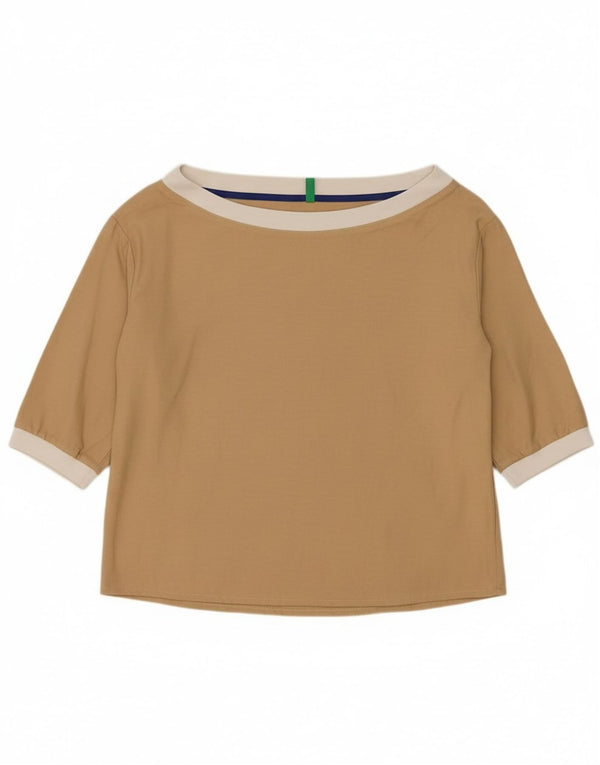 Benetton Blusa Extragrande De Manga 3/4 para Mujer UK 6 XS Viscosa Beige