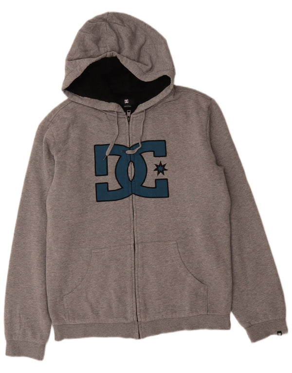DC - Sudadera con capucha y cremallera gráfica para hombre, talla pequeña, algodón gris