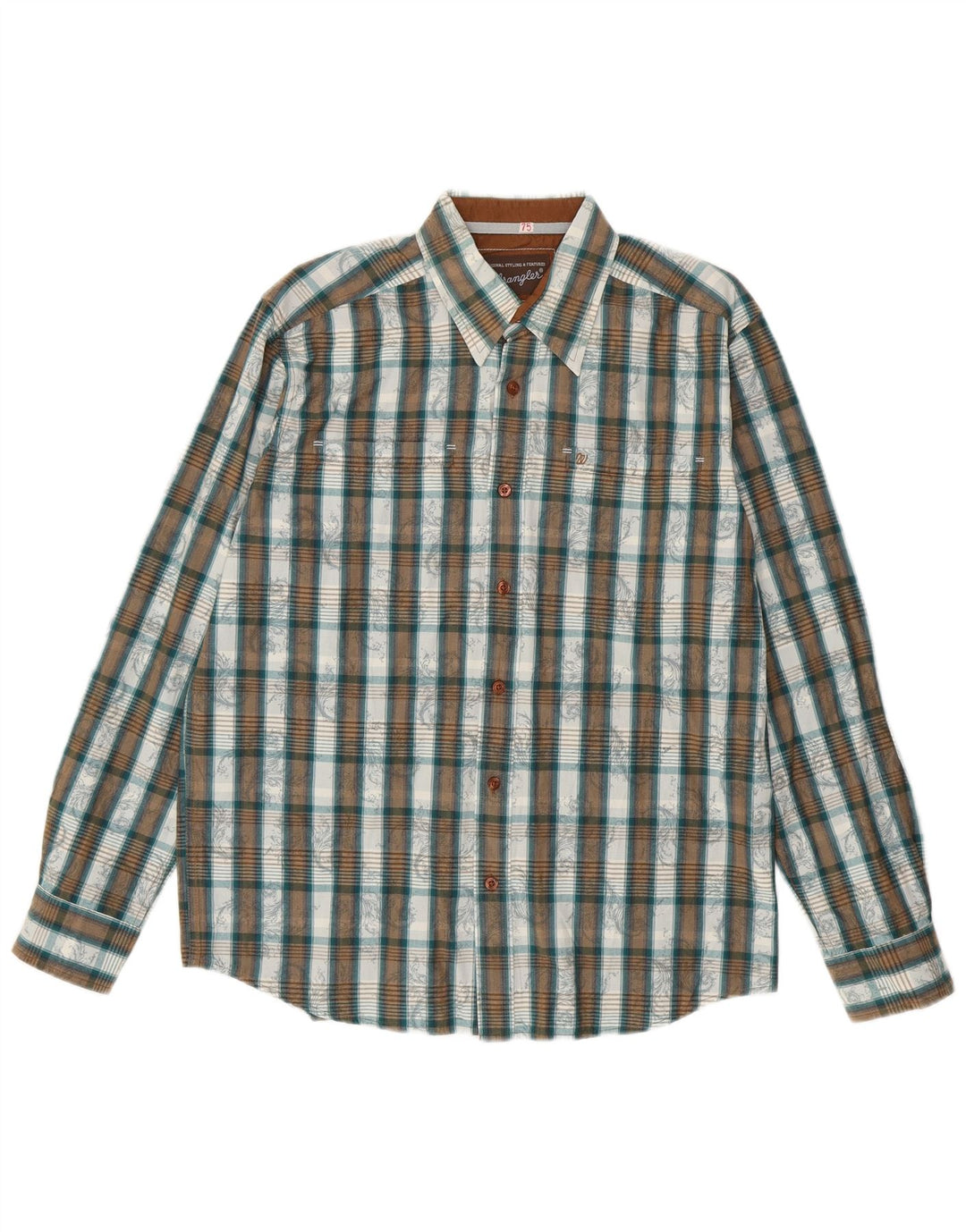 Camisa de hombre Wrangler de algodón a cuadros verde medio