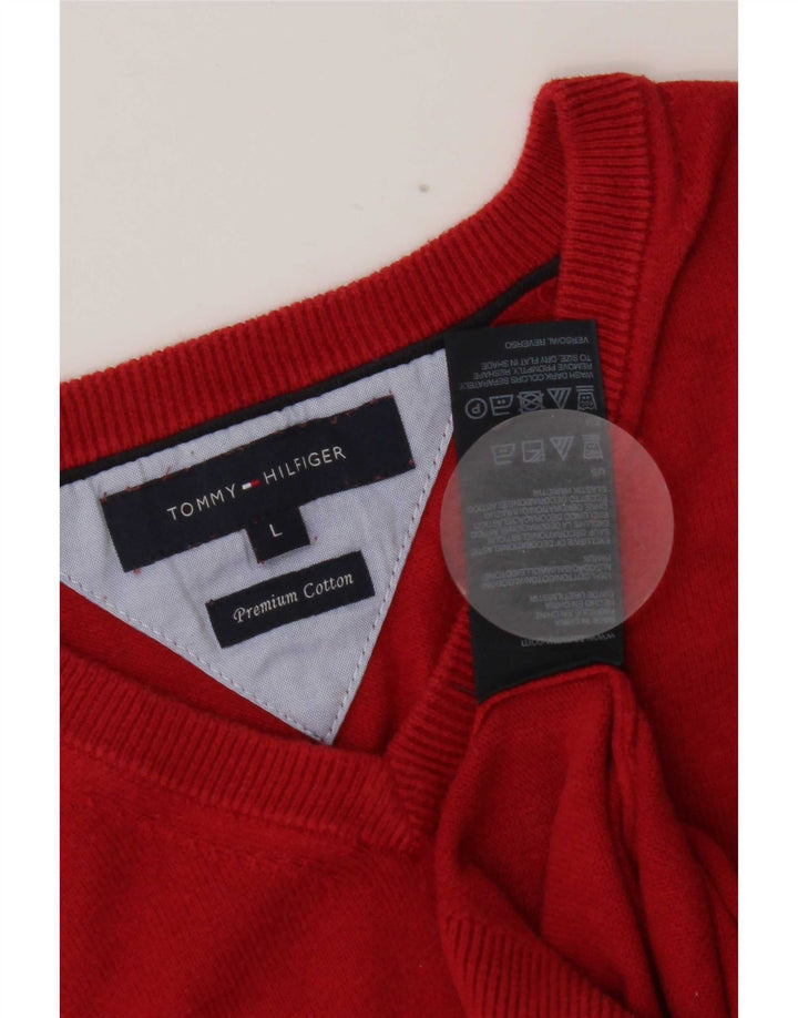 Tommy Hilfiger Jersey con cuello en V para hombre, talla grande, algodón rojo