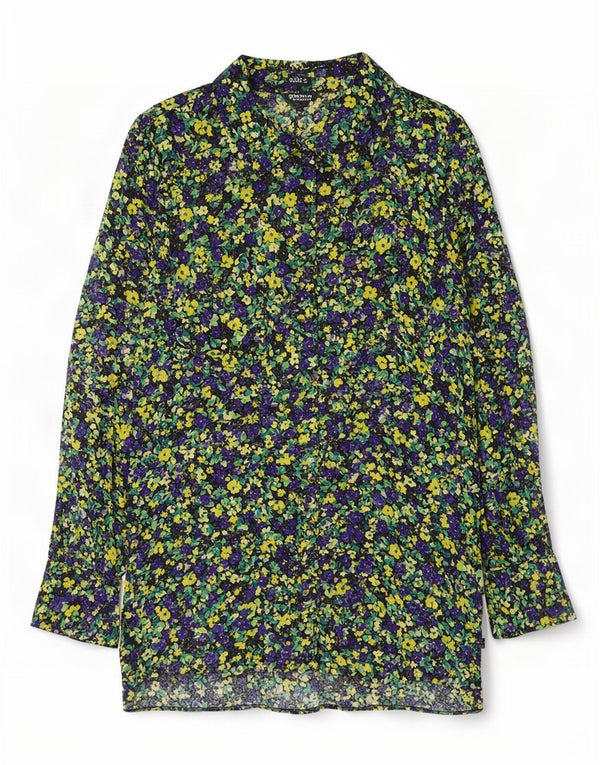 Zara Blusa Camisera Mujer UK 40 Small Viscosa Floral Multicolor