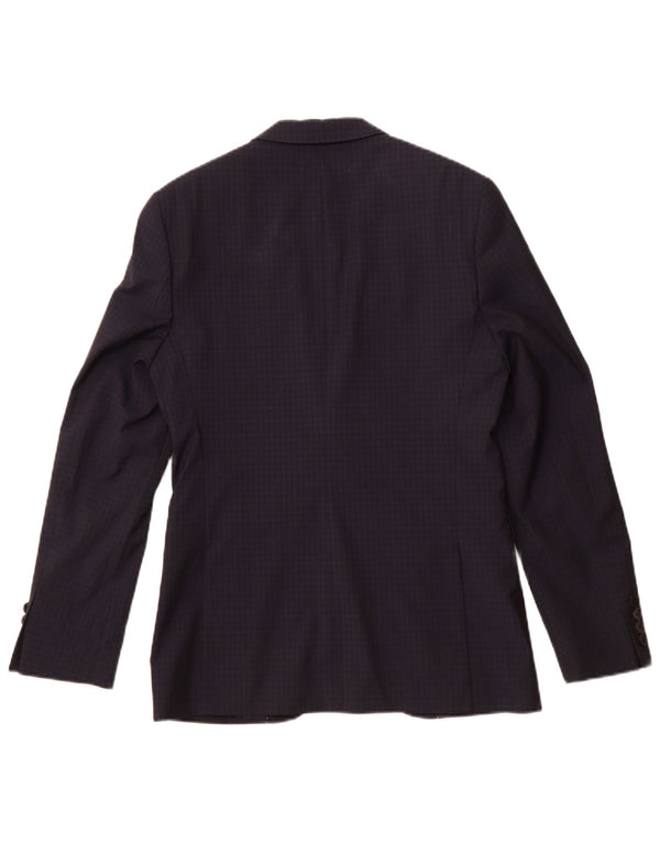 JAEGER Chaqueta tipo blazer de 2 botones para hombre UK 36 Small Navy Blue Check Wool